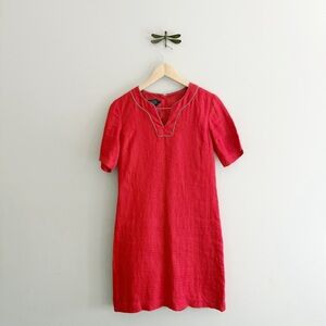 Pendleton Lora Cherry Red Linen Shift Dress size 6 small